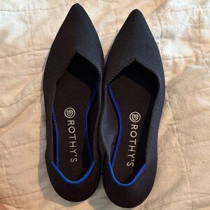 Rothy's Black Pointed Flats with Blue Trim